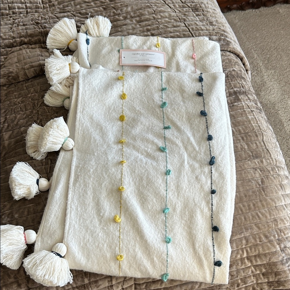 New BOHO Throw Blanket with Tassels and Colorful Accents.  Cupcakes and Cashmere